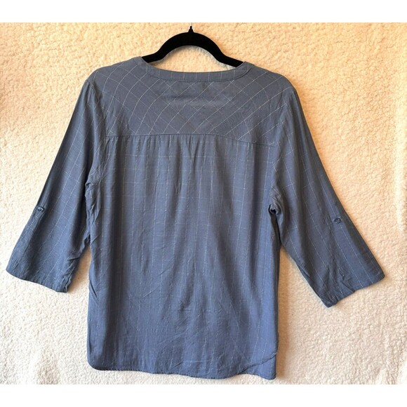 Chicos Women's Blue Button Down Shirt Size 0 Small Cotton Blend Roll Tab Sleeves - Picture 7 of 10